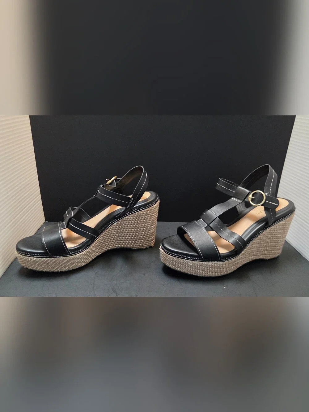 Cole Haan Womens 10B Black Slingback Wedge Sandals Grand Series Cloudfeel 0192